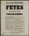 1 vue  - Mairie de Pontoise. - « Fêtes de juillet 1837. Programme ». Pontoise : imprimerie Veuve Dufey. (ouvre la visionneuse)