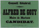 1 vue Alfred de Gouy. - « Conseil général. Alfred de Gouy, maire de Marines, candidat ». Pontoise : imprimerie Dufey.