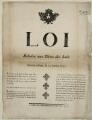 1 vue  - « Loi relative aux titres des lois. Donnée à Paris, le 19 janvier 1791 ». Paris : Imprimerie royale. (ouvre la visionneuse)