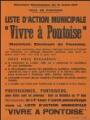 1 vue  - Chauvin, Adolphe. - « Elections municipales du 13 mars 1977. Ville de Pontoise. Liste d\'action municipale Vivre à Pontoise ». (ouvre la visionneuse)