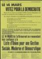 1 vue Bettencourt, Albert. - « Ville de Bezons. Elections municipales du 14 mars 1971. Le 14 mars, votez pour la démocratie. Liste d'union pour une gestion sociale, moderne et démocratique ».