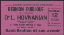 1 vue  - Hovnanian, Léon. - « Elections municipales de Saint-Gratien. Réunion publique. \'Saint-Gratien et son avenir\' ». (ouvre la visionneuse)