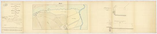 1 vue Bray-et-Lû. - Tracé de l'Epte et de l'Aubette de Magny avec emplacement de Pont-Ru et de la ferme de Lû : plan et profil.