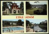 2 vues « L'Isle-Adam (95). Le vieux pont. Dans le parc de Cassan, la piscine. Le parc de Cassan. Le pavillon chinois ». Editions la Cigogne. Sodalfa, zone industrielle, B.P. 28, Louvres.