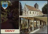2 vues « Osny (Val-d'Oise). La Viosne. L'église. Le centre commercial ». Abeille cartes. Editions Lyna-Paris, 8 rue du Caire, Paris.
