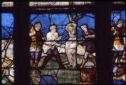 1 vue Groslay. - Église Saint-Martin : détail d'un vitrail représentant le martyre de sainte Agathe.