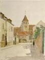 1 vue  - Rue du village qui mène à l\'église : aquarelle. (ouvre la visionneuse)
